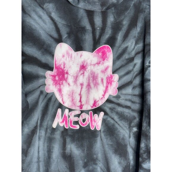 Tie-Dye Colortone Hoodie With Cat Print & "Meow" Text Design - Picture 8 of 9